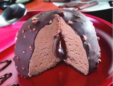 Luxury mouth watering Chocolate coated Ice Cream Bombe with a core of chocolate sauce. 