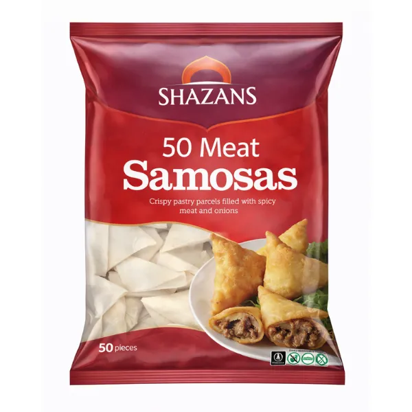 64 Shazans Frozen Meat Samosas — Crispy Pastry Parcels Filled with Spicy Meat & Onions, Bumper Pack of 50 Pieces - Image 1